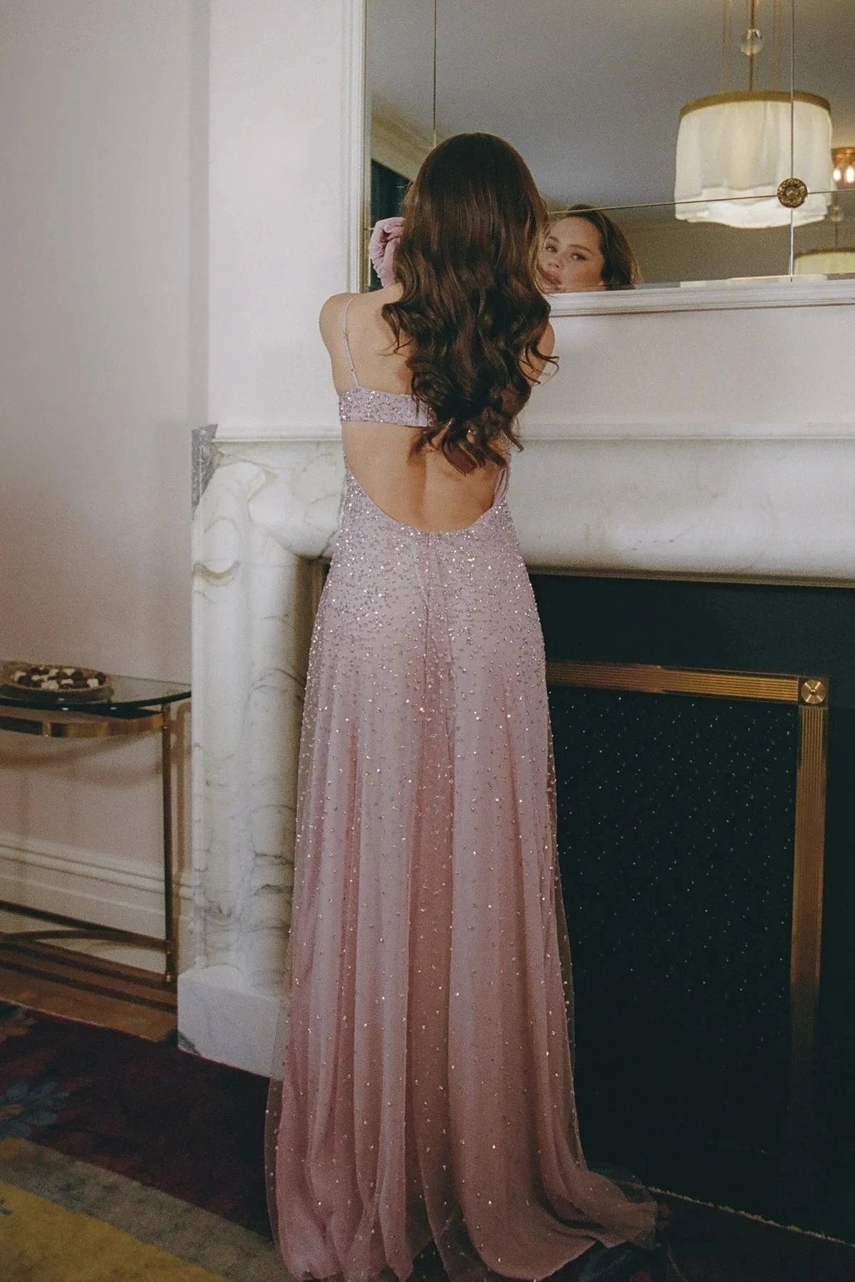 Spaghetti Strap Beaded Tulle Prom Dress with Open Back and Flowy Skirt by JiMiss Dresses