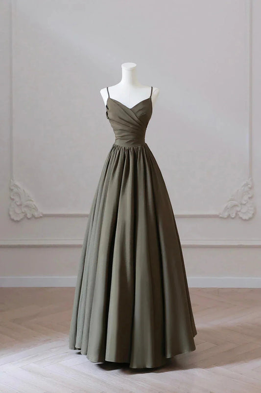 Spaghetti Strap Satin Long Prom Dress A-Line V Neck Party Dress simple gentle atmospheric and unique desi Bring summer by YiHuiw