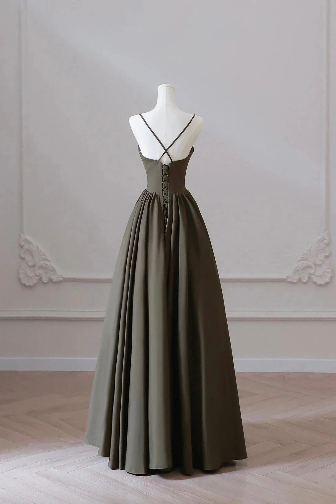 Spaghetti Strap Satin Long Prom Dress A-Line V Neck Party Dress simple gentle atmospheric and unique desi Bring summer by YiHuiw