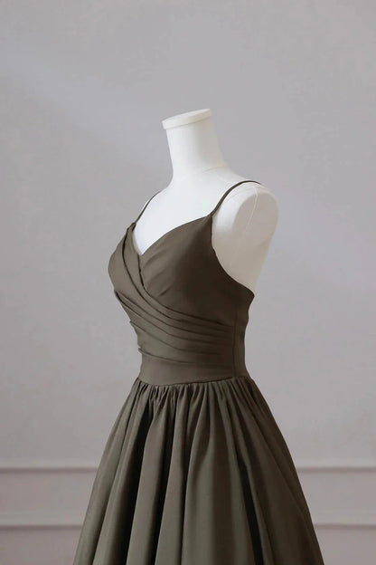 Spaghetti Strap Satin Long Prom Dress A-Line V Neck Party Dress simple gentle atmospheric and unique desi Bring summer by YiHuiw