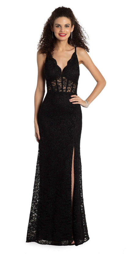 Robes de Soirée Sirène en Dentelle avec Corset Transparent à Bretelles Fines, Fente Haute et Fermeture Éclair au Dos