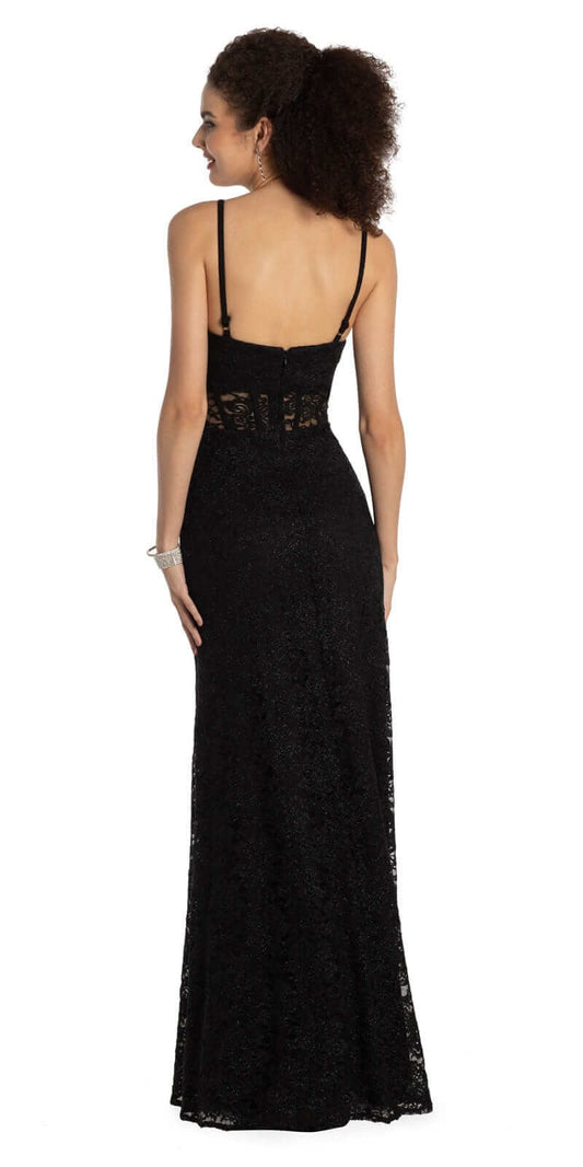 Spaghetti Strap Sheer Corset Waist Lace Mermaid Evening Dresses with High Slit and Back Zipper