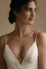 Spaghetti Strap V-Neck Tiered Tulle A-Line Wedding Dress with Low Back & Chapel Train by YiHuiw