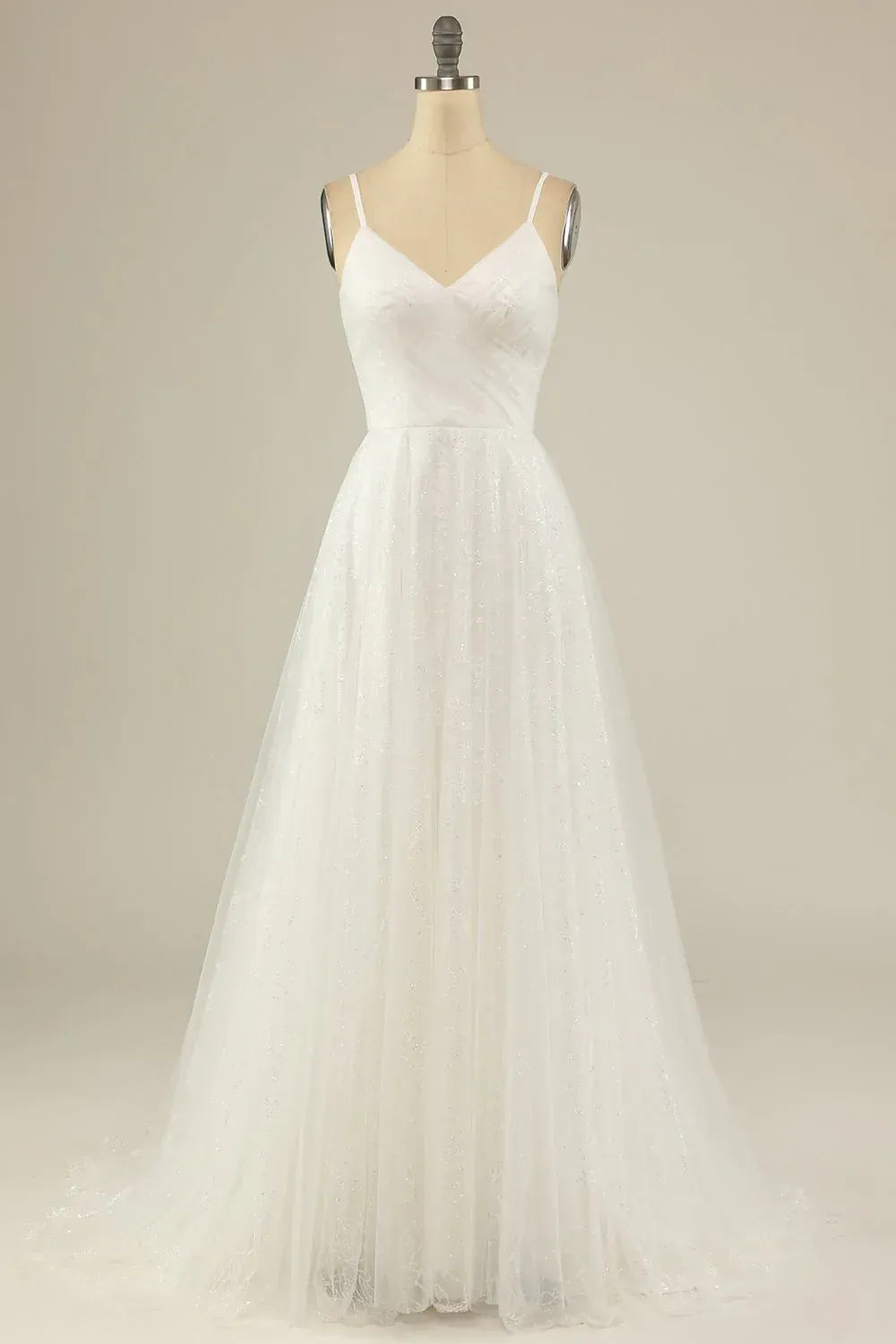 A-Line Tulle Train Wedding Dress - Yihuiw by Yihuiw