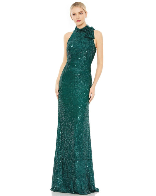 Sparkling Mermaid Deep V Spaghetti Strap Open Back Train Length Prom Dress by YiHuiw