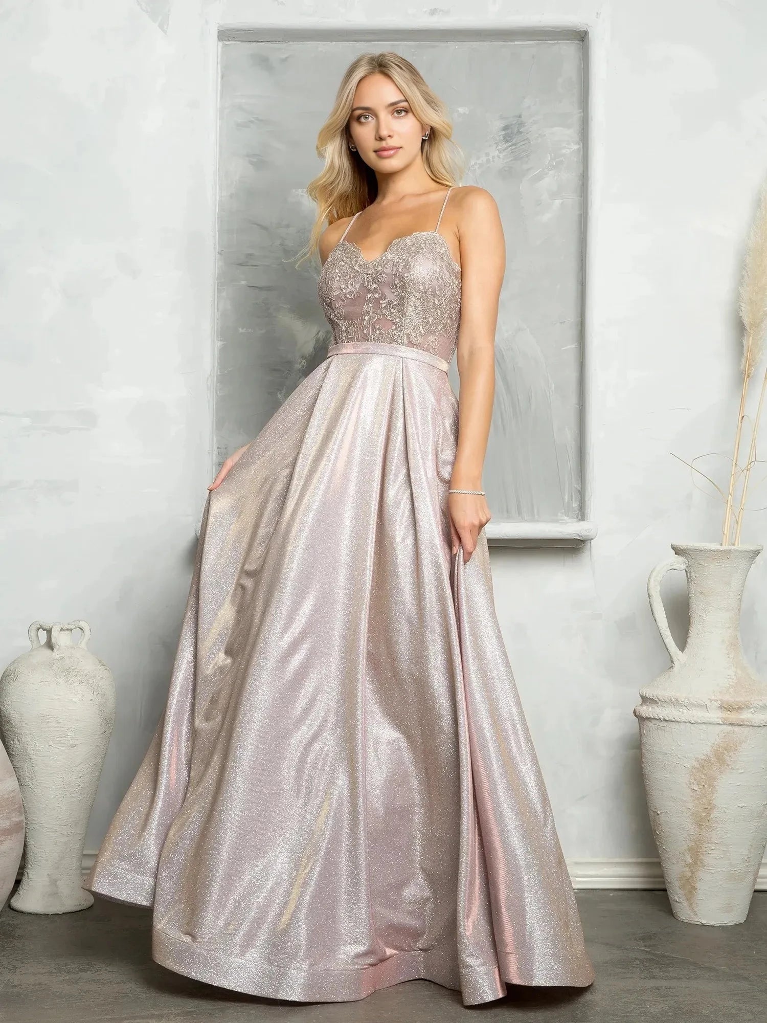 Sparkly Ball Gown Sweetheart Spaghetti Strap Lace Up Back Floor Length Prom Dress by YiHuiw