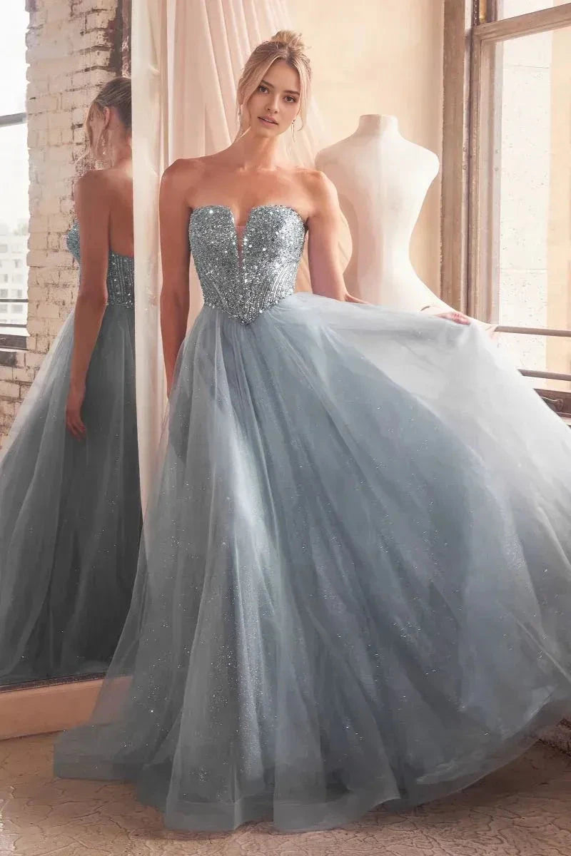 Sparkly Ball-Gown Sweetheart Strapless Lace Up Back Floor Length Prom Dress by YiHuiw
