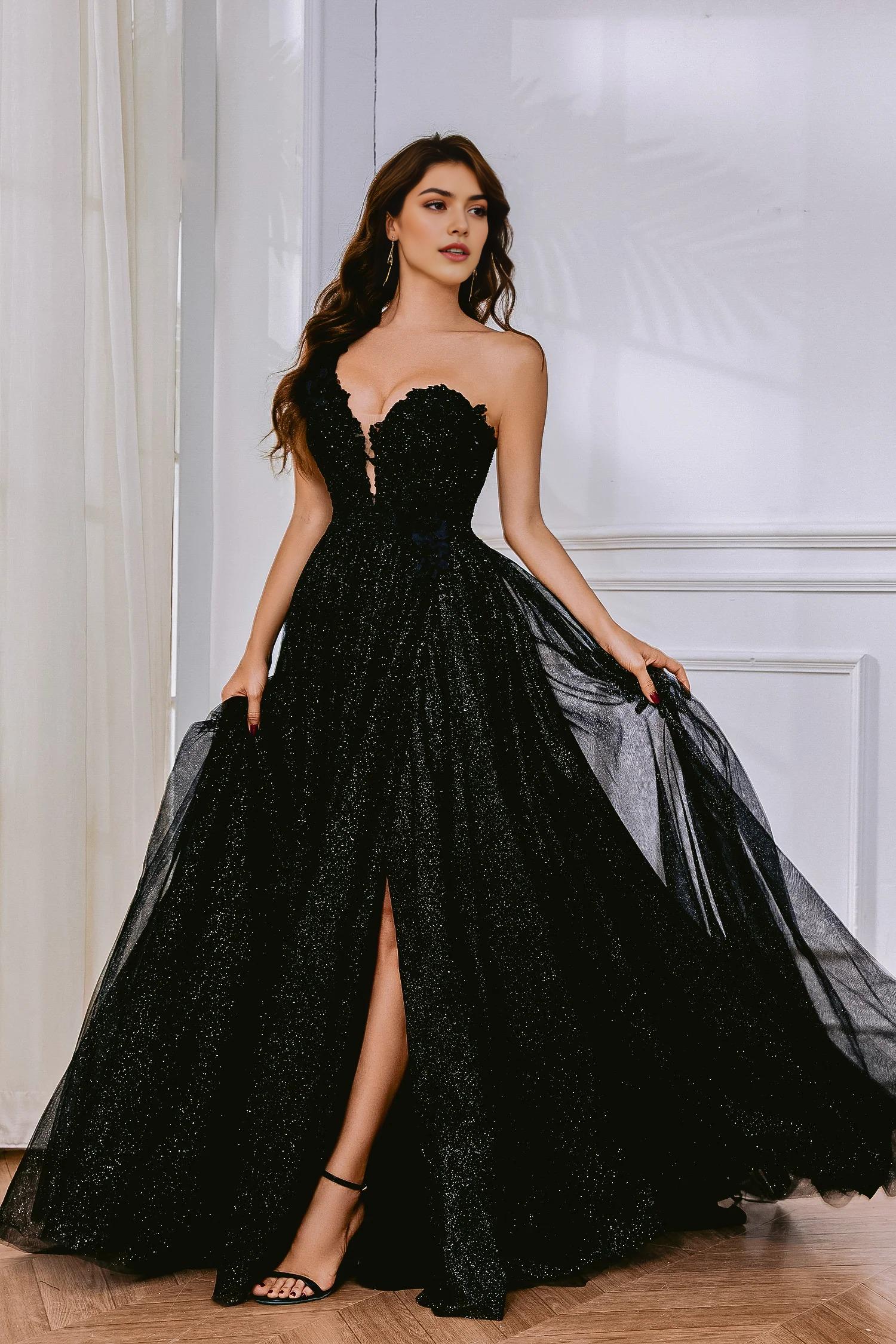 Sparkly Ball-Gown Sweetheart Strapless Lace Up Back Train Floor Length Prom Dress by YiHuiw