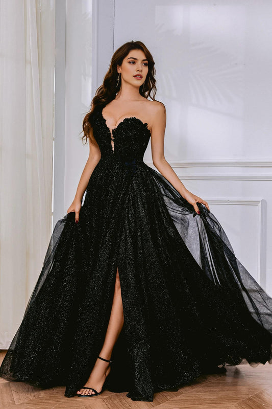 Sparkly Ball-Gown Sweetheart Strapless Lace Up Back Train Floor Length Prom Dress by YiHuiw