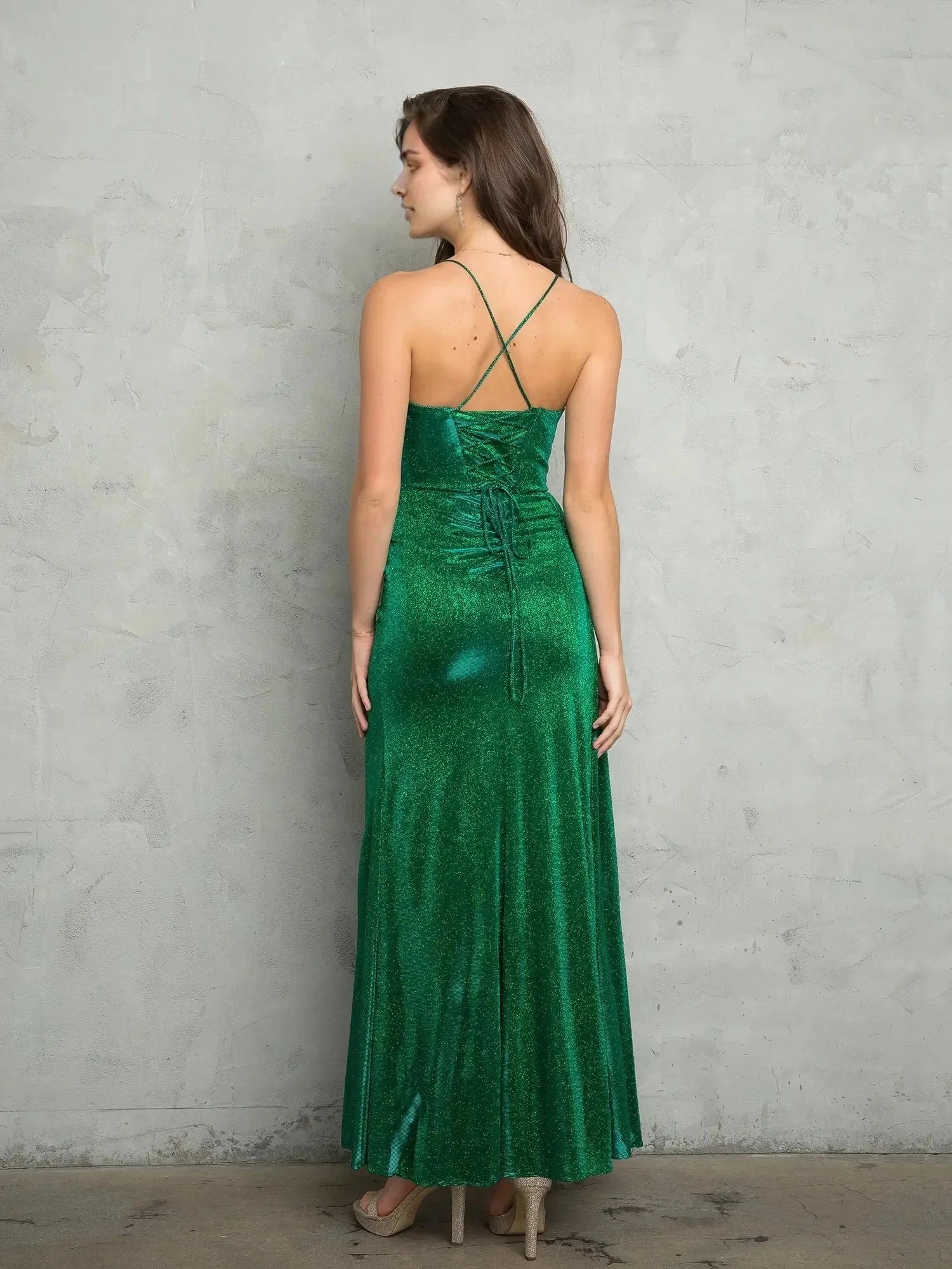 Sparkly Mermaid Sweetheart Spaghetti Strap Lace Up Back Floor Length Prom Dress by YiHuiw