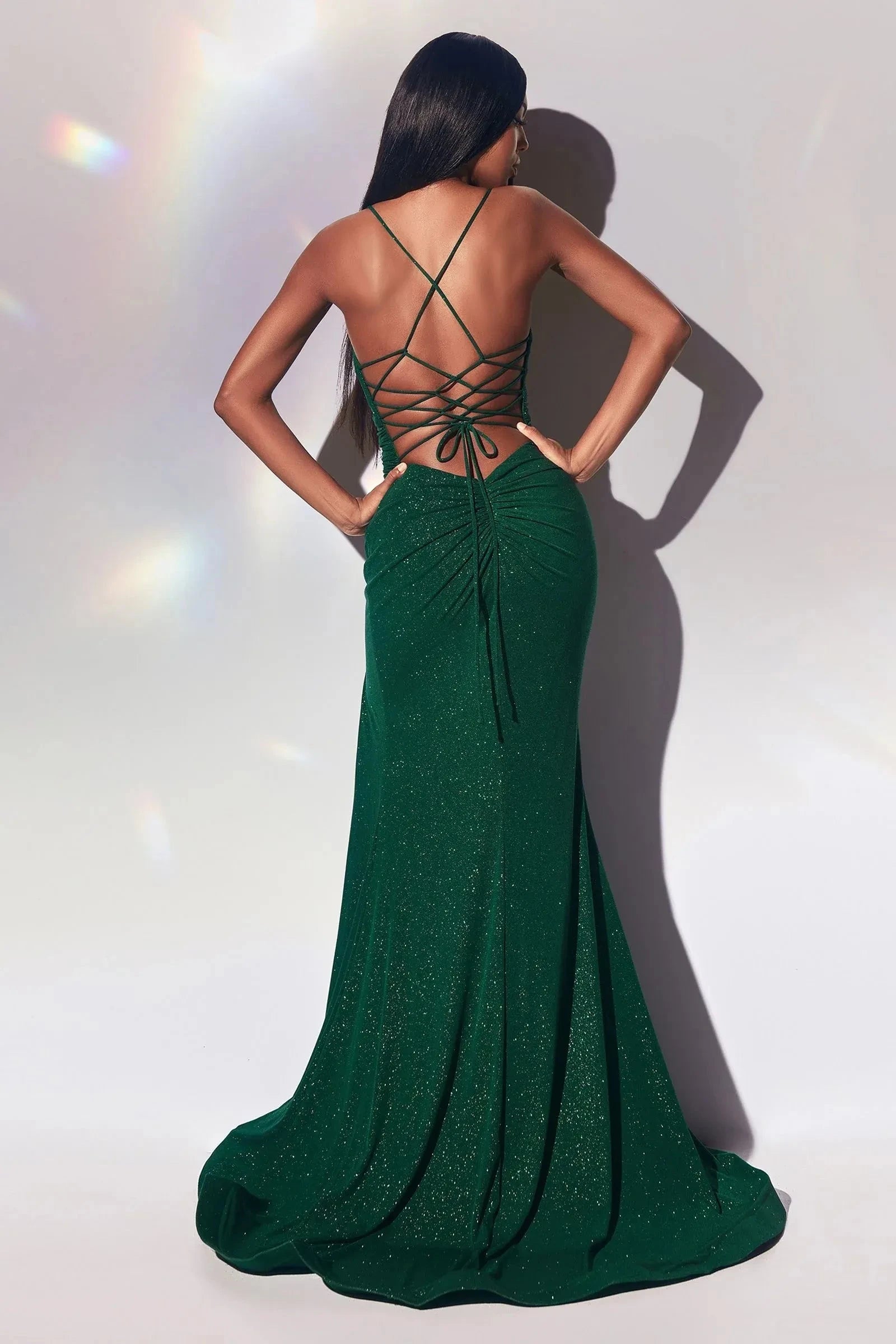 Sparkly Mermaid Sweetheart Spaghetti Strap Lace Up Back Train Floor Length Prom Dress by YiHuiw