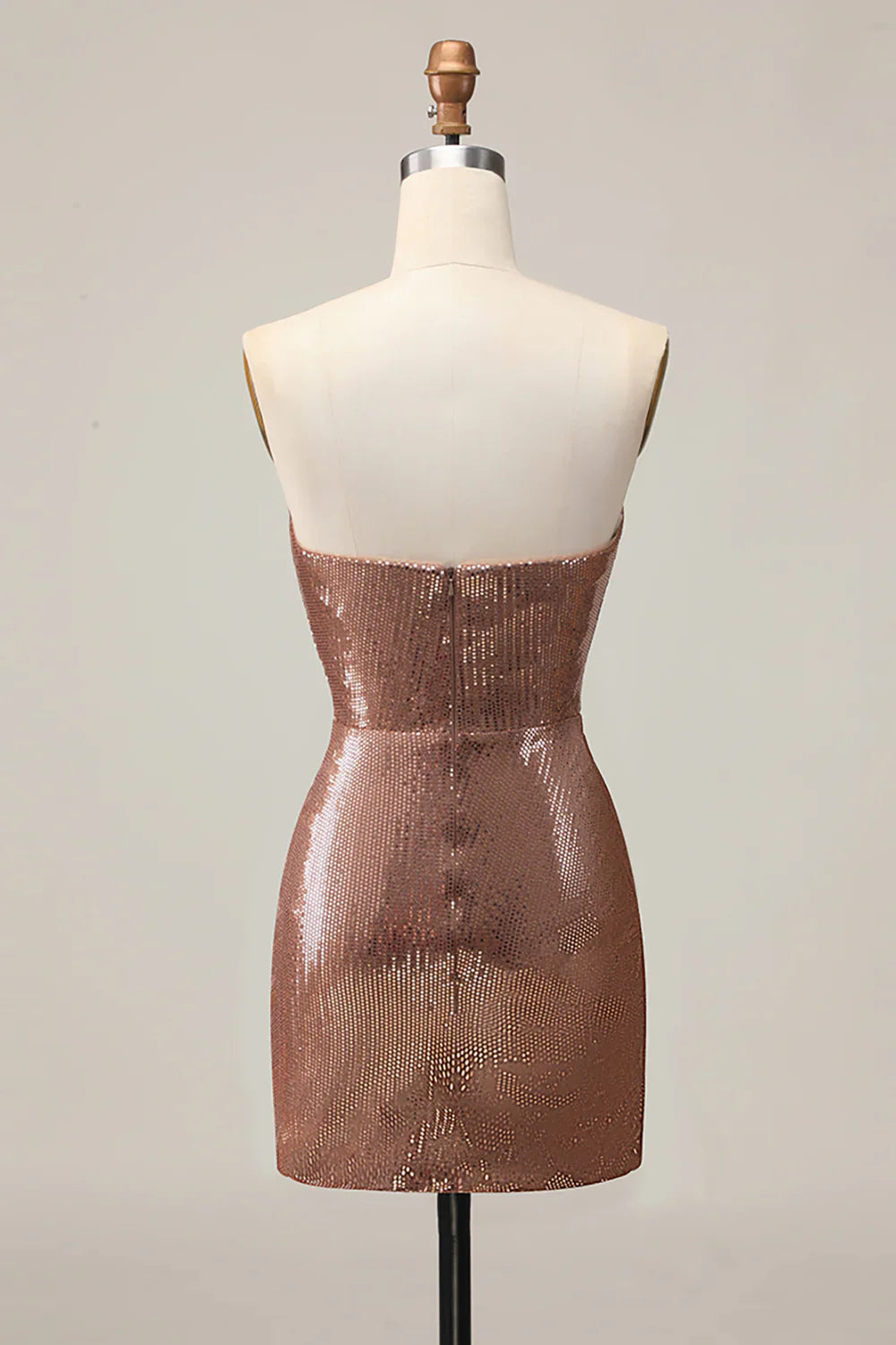 Vestido de fiesta palabra de honor color oro rosa con lentejuelas y silueta ajustada fruncida