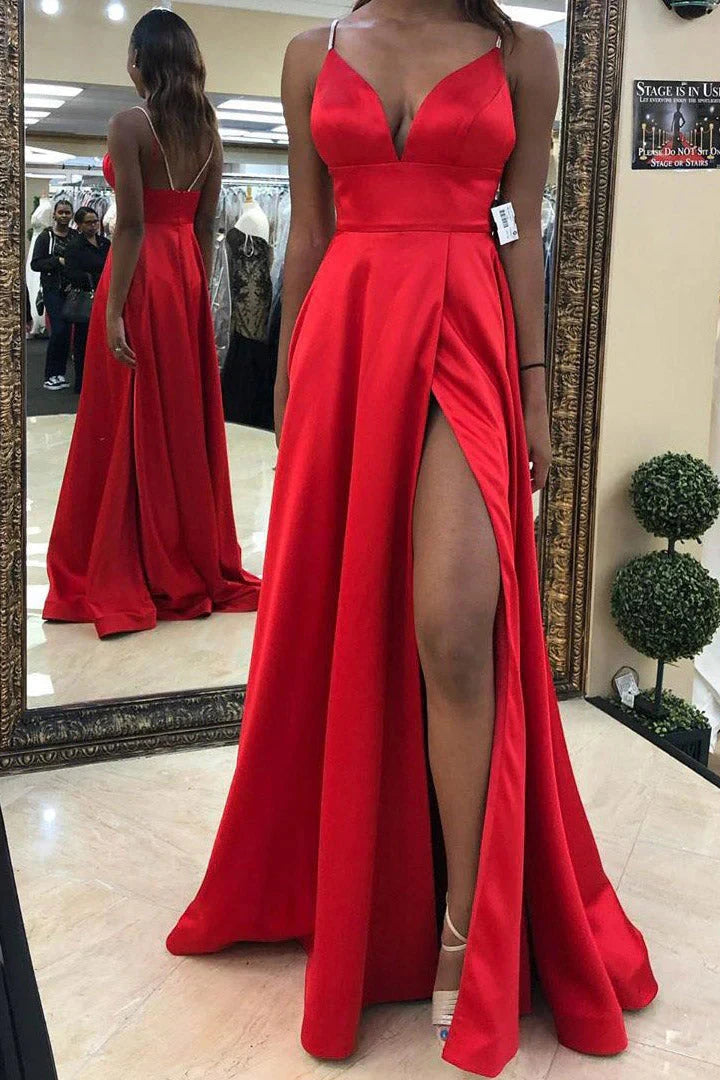 Split-Front Empire Long Red Prom Dress Evening Dresses for Weddings simple gentle atmospheric and unique desi Bring summer colors to enhance whiteness by YiHuiw