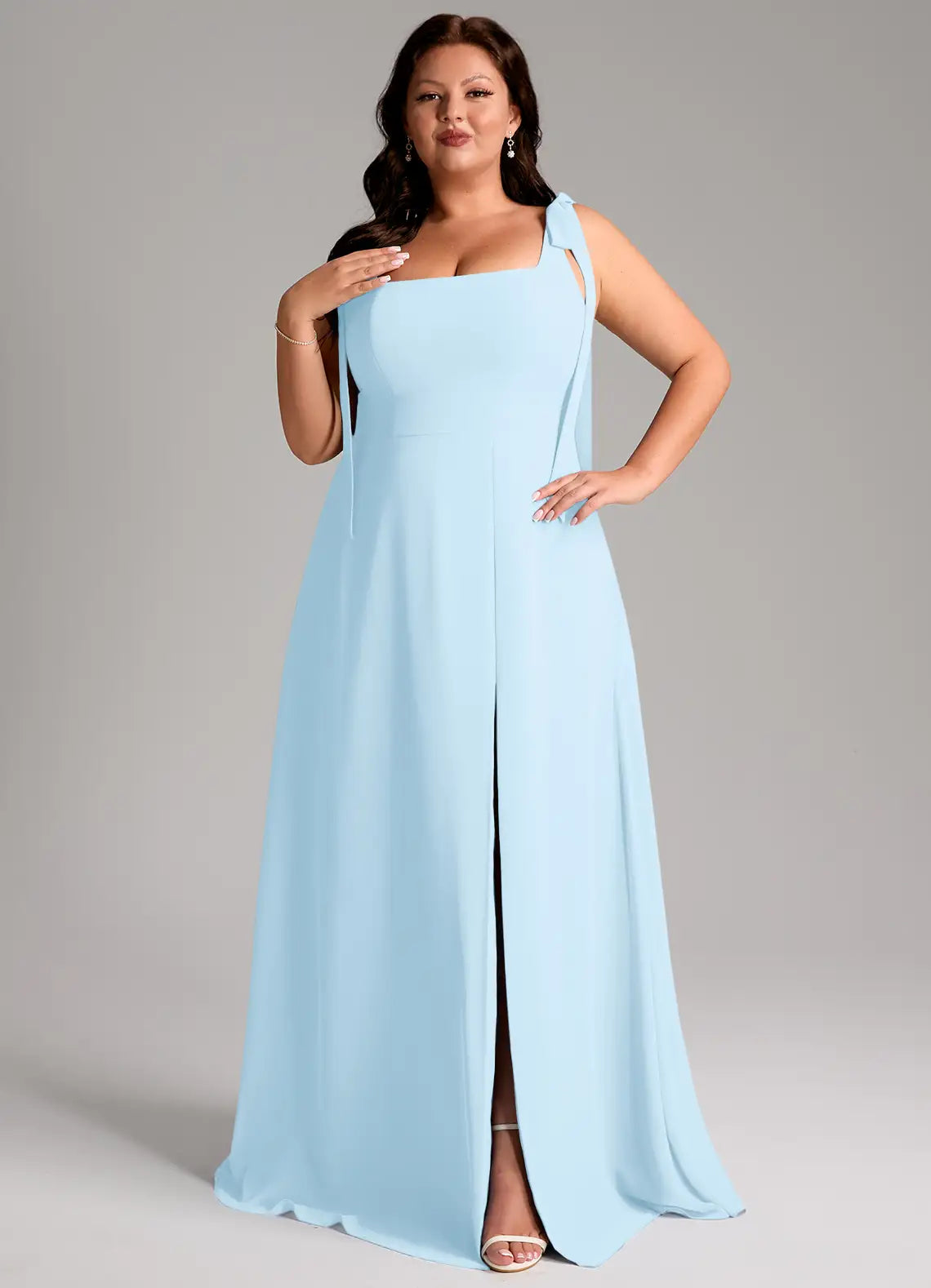 Square Neck High Slit Floor-Length Wedding Dress - Yihuiw by Yihuiw