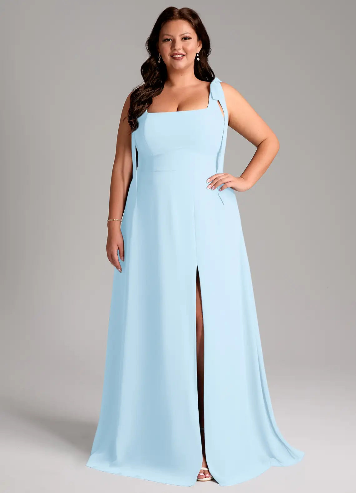 Square Neck High Slit Floor-Length Wedding Dress - Yihuiw by Yihuiw