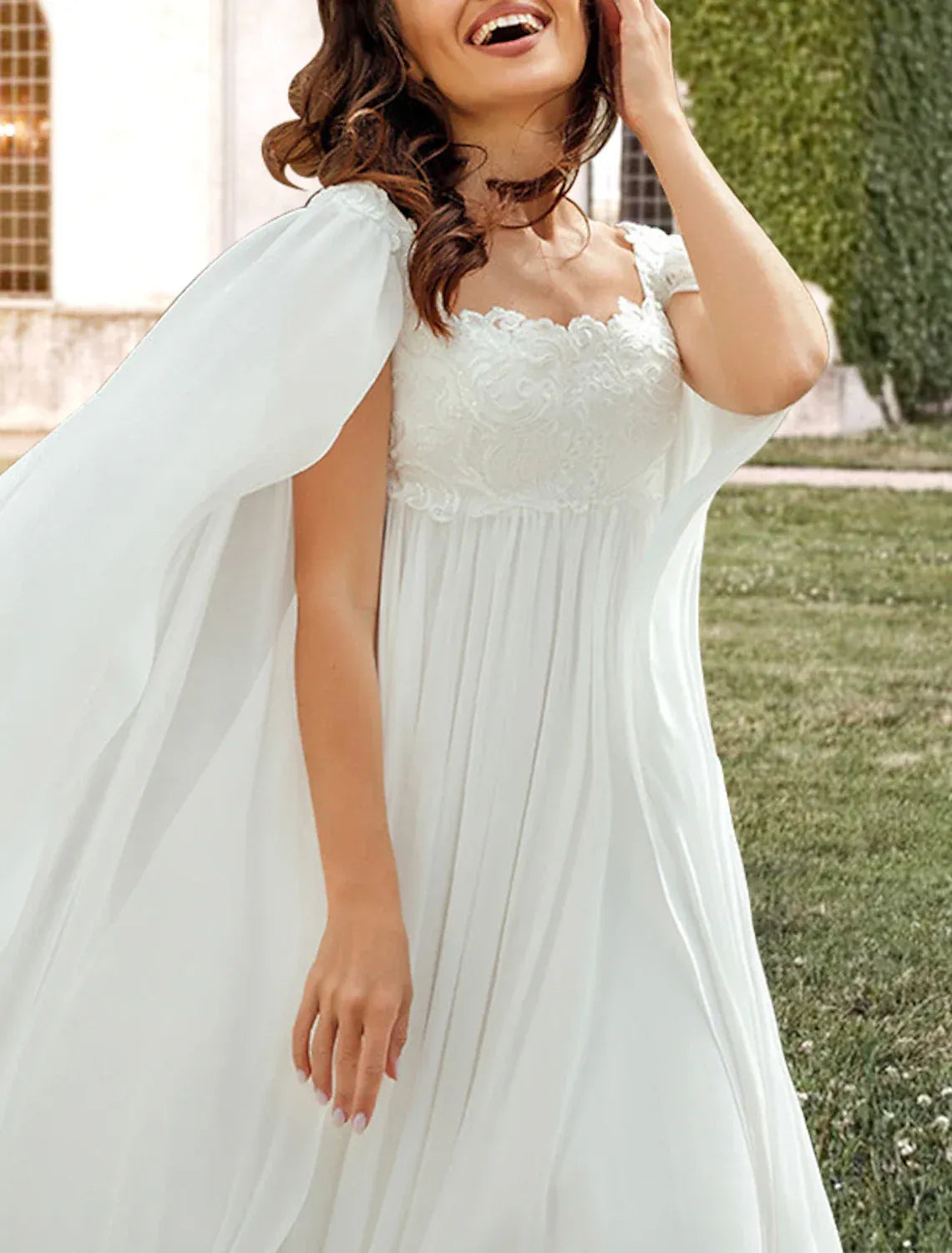 Empire Waist Square Neck Chiffon Wedding Dress - Yihuiw by Yihuiw