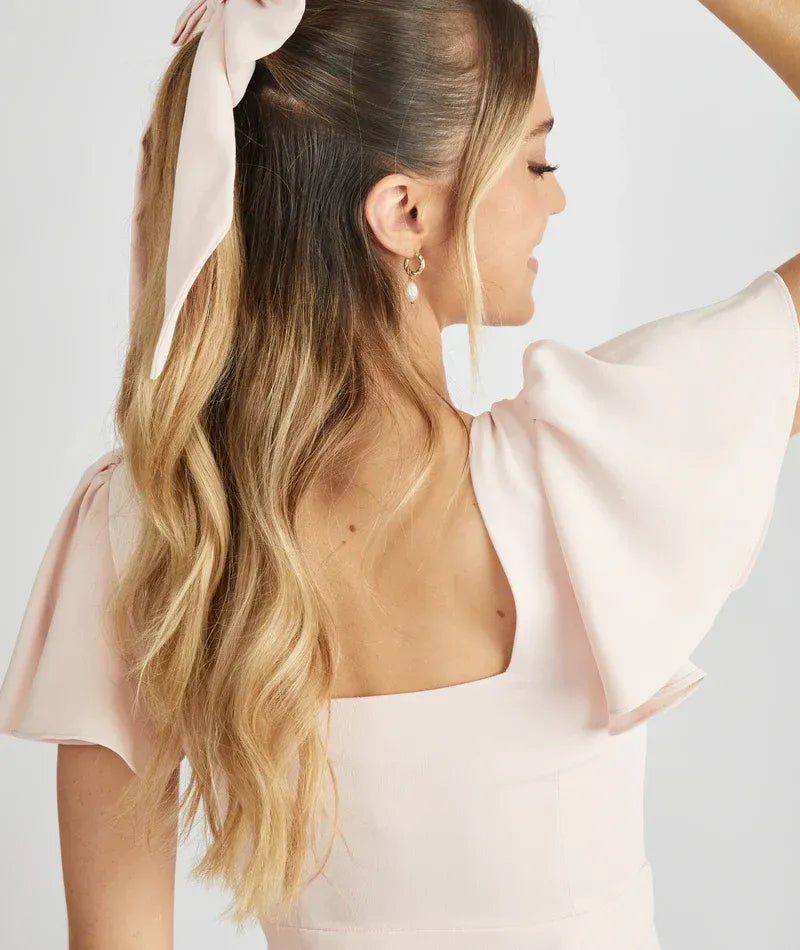 Mermaid Square Neck Satin Short Sleeve Open Back Mini Wedding Dress - Yihuiw by Yihuiw