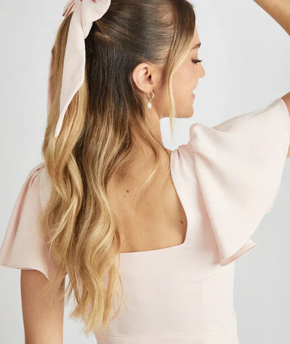Mermaid Square Neck Satin Short Sleeve Open Back Mini Wedding Dress - Yihuiw by Yihuiw