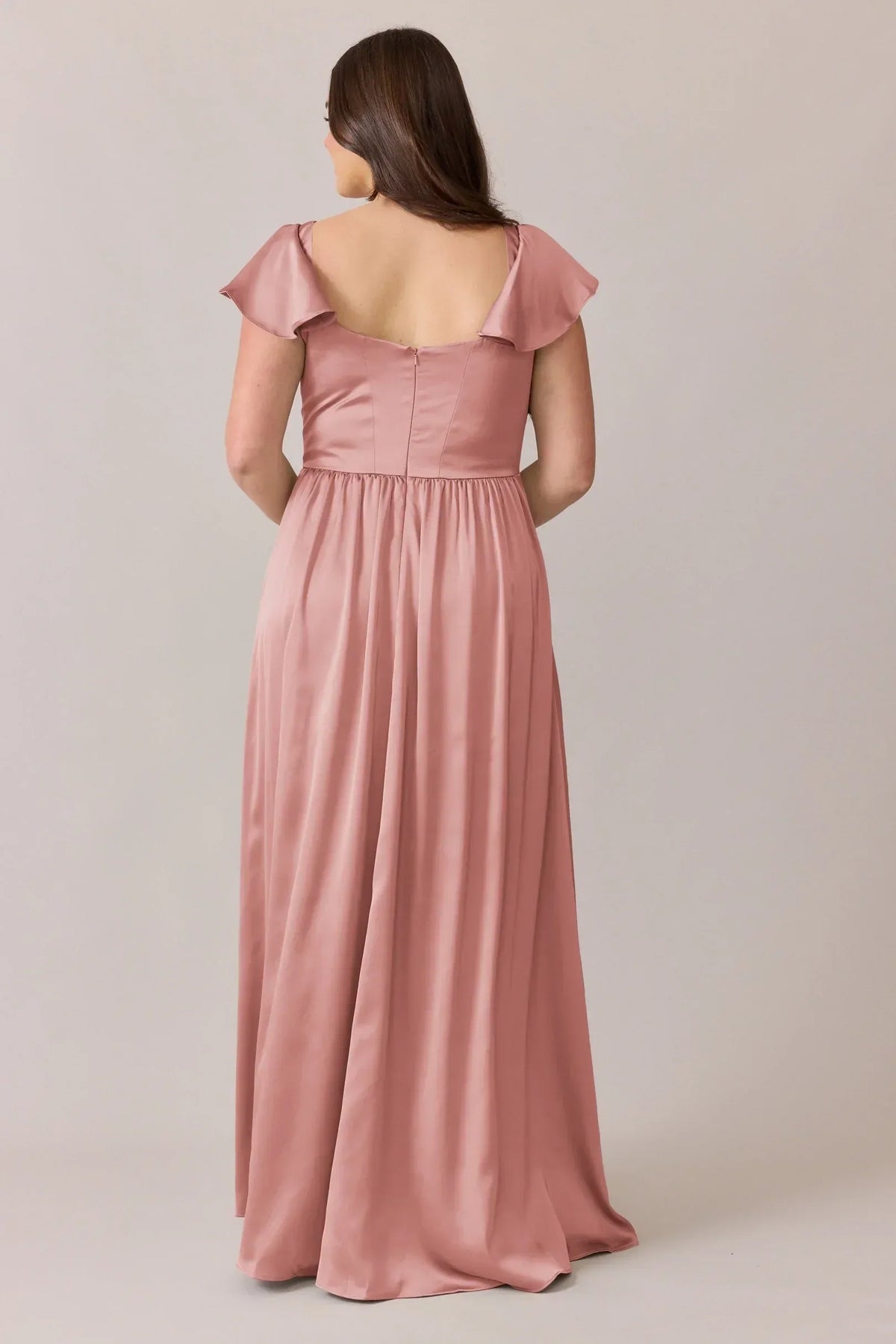 A-Line Square Neck Satin Cap Sleeve High Slit Wedding Dress - Yihuiw by Yihuiw