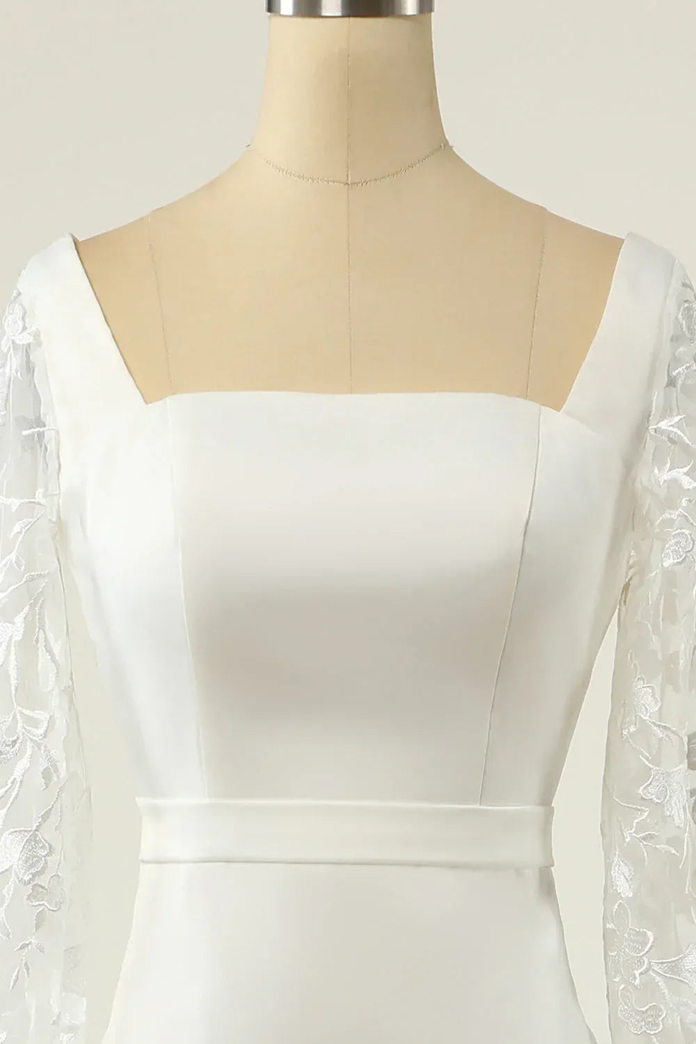 Mermaid Square Neck Satin Puff Sleeve Train Wedding Dress - Yihuiw by Yihuiw