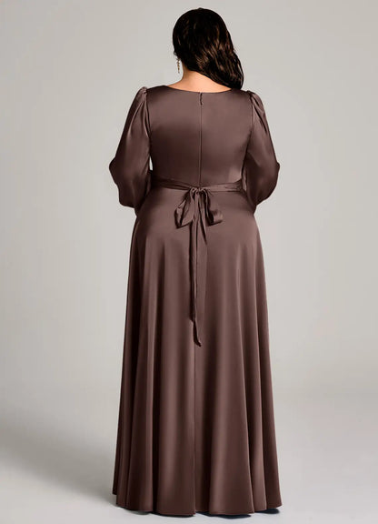 Square Neck Long Sleeve High Slit Floor-Length Wedding Dress - Yihuiw by Yihuiw