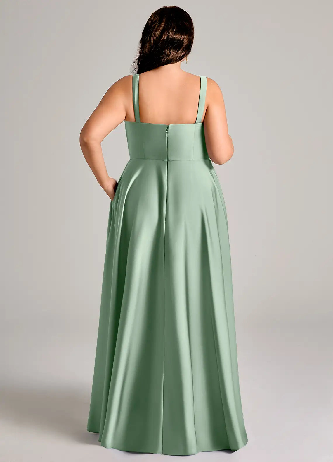 Square Neck Satin Pleated Floor-Length Wedding Dress - Yihuiw by Yihuiw