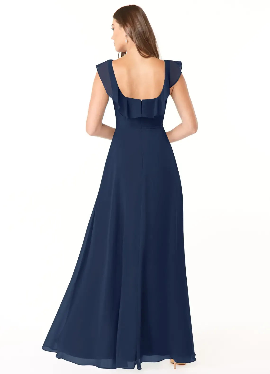 A-Line Square Neck Chiffon Cap Sleeve High Slit Wedding Dress - Yihuiw by Yihuiw