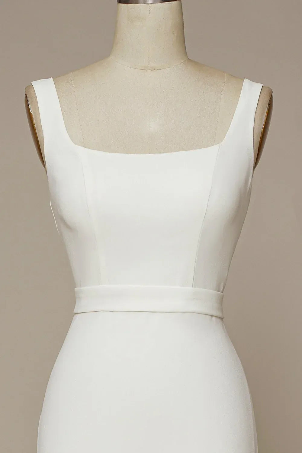 Mermaid Square Neck Crepe Sleeveless Button Back Wedding Dress - Yihuiw by Yihuiw