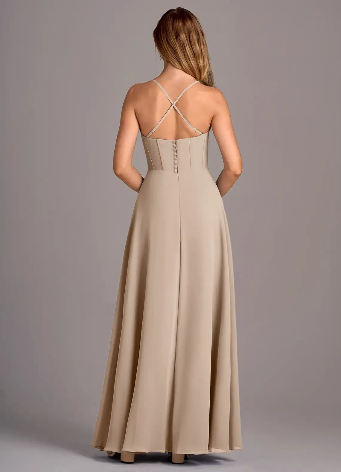 A-Line Spaghetti Strap Chiffon Lace-Up Back High Slit Wedding Dress - Yihuiw by Yihuiw
