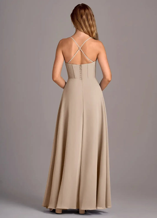 A-Line Spaghetti Strap Chiffon Lace-Up Back High Slit Wedding Dress - Yihuiw by Yihuiw