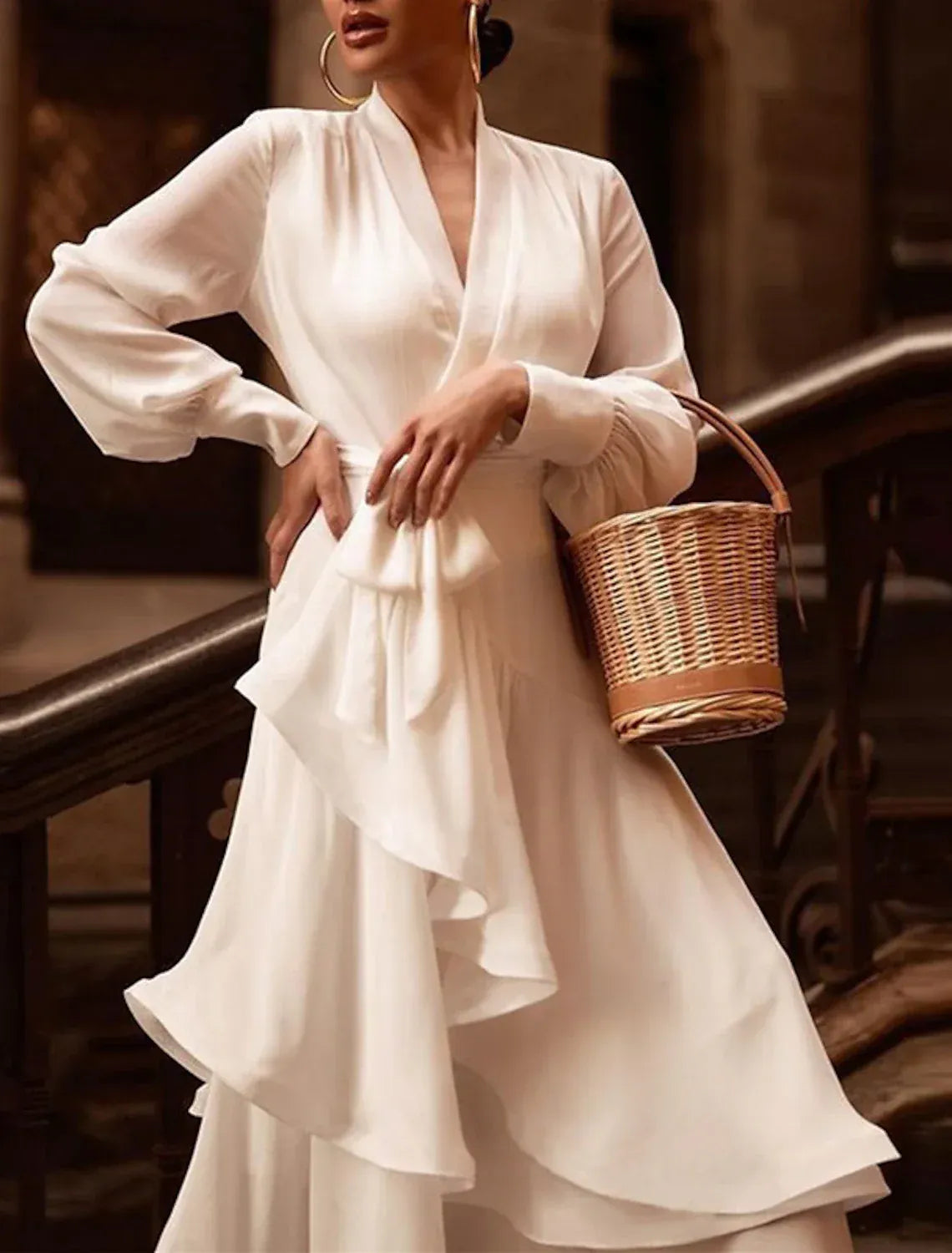 Satin Ruffled Wedding Dress - Yihuiw by Yihuiw