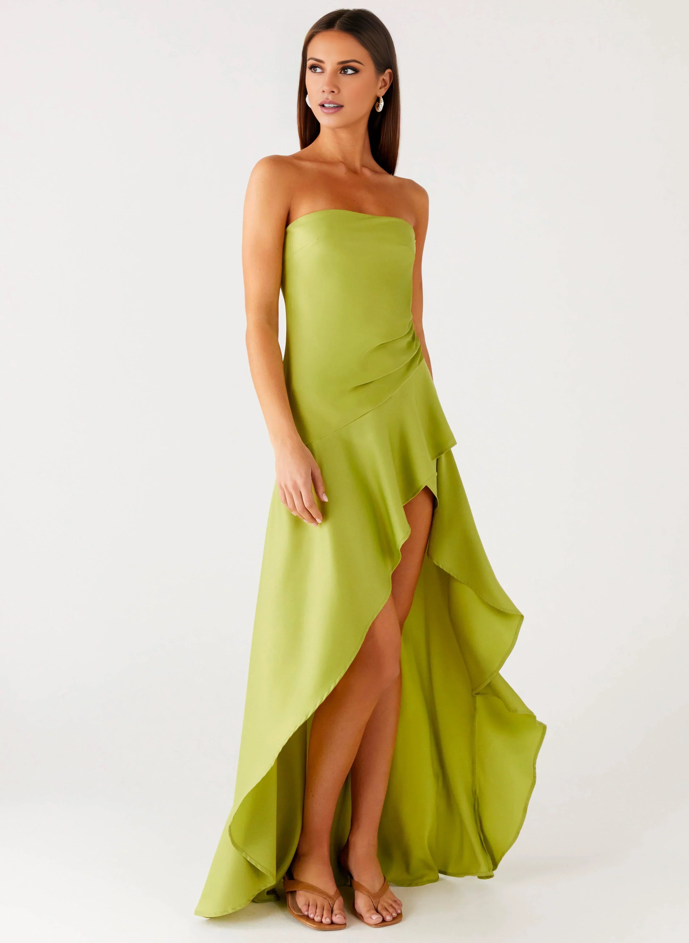 Statement-Making A-Line Off the Shoulder Neck Strapless Asymmetrical Ruffle High-Low Prom Dress
