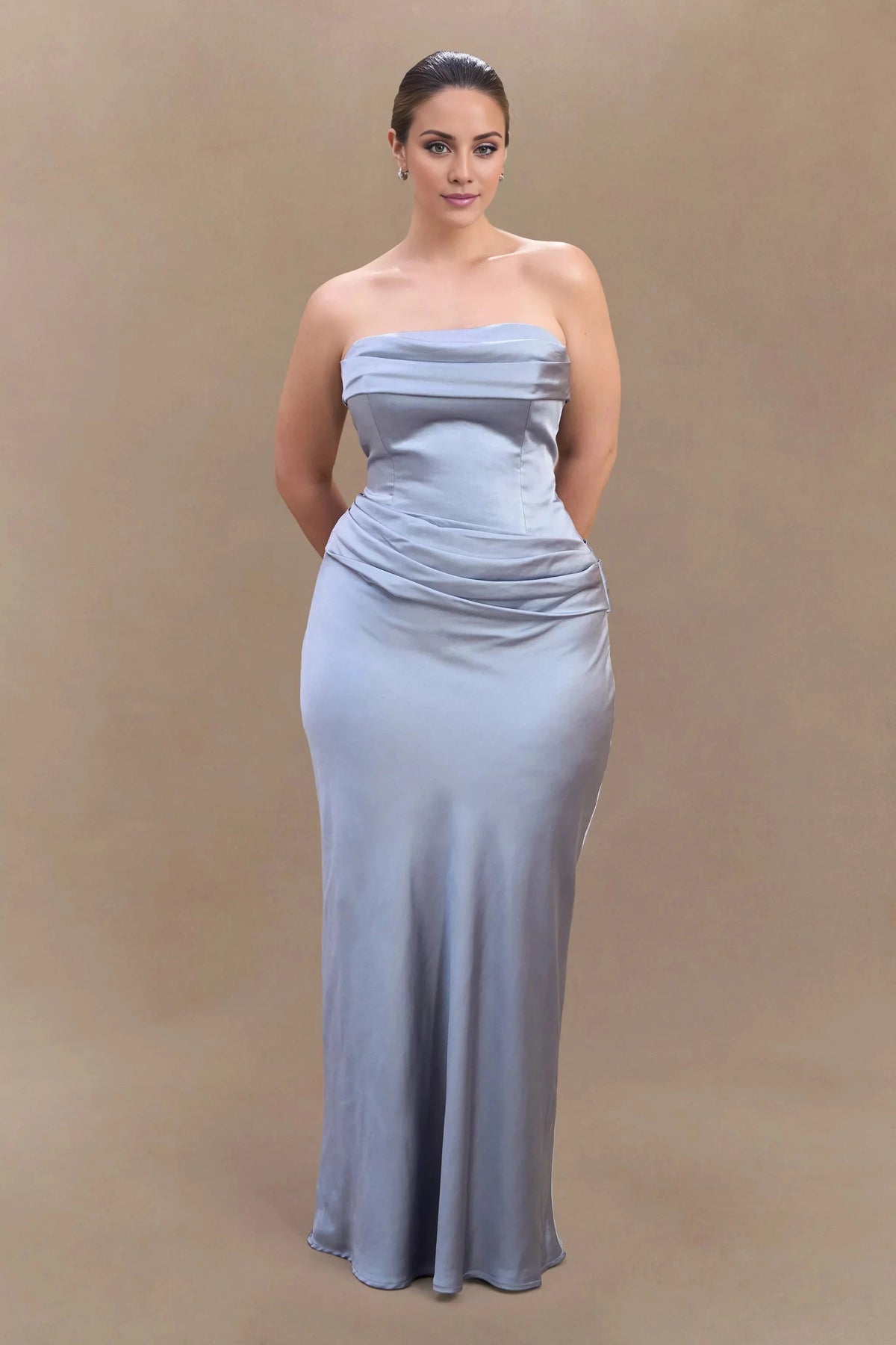 Statement-Making Off the Shoulder Neck Satin Sleeveless Strapless Ruched Mermaid Floor-Length Evening Dress by YiHuiw
