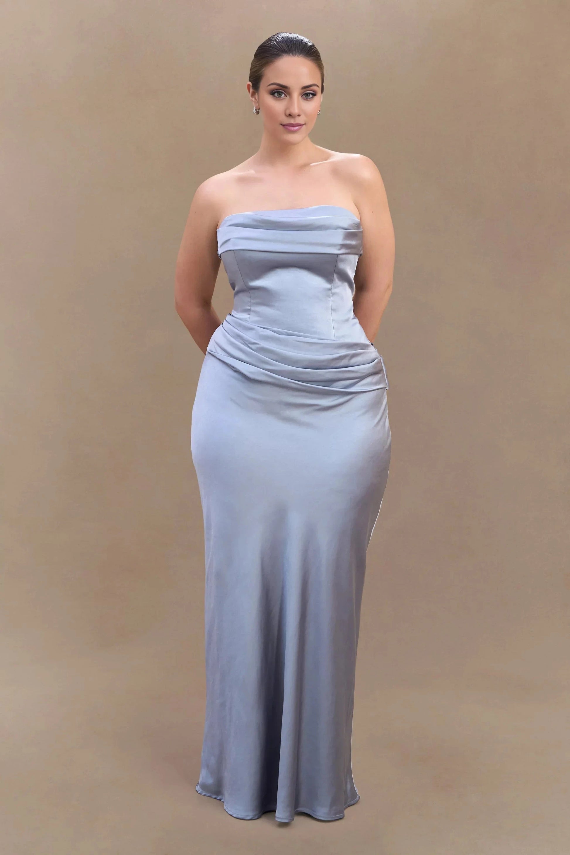 Statement-Making Off the Shoulder Neck Satin Sleeveless Strapless Ruched Mermaid Floor-Length Evening Dress by YiHuiw