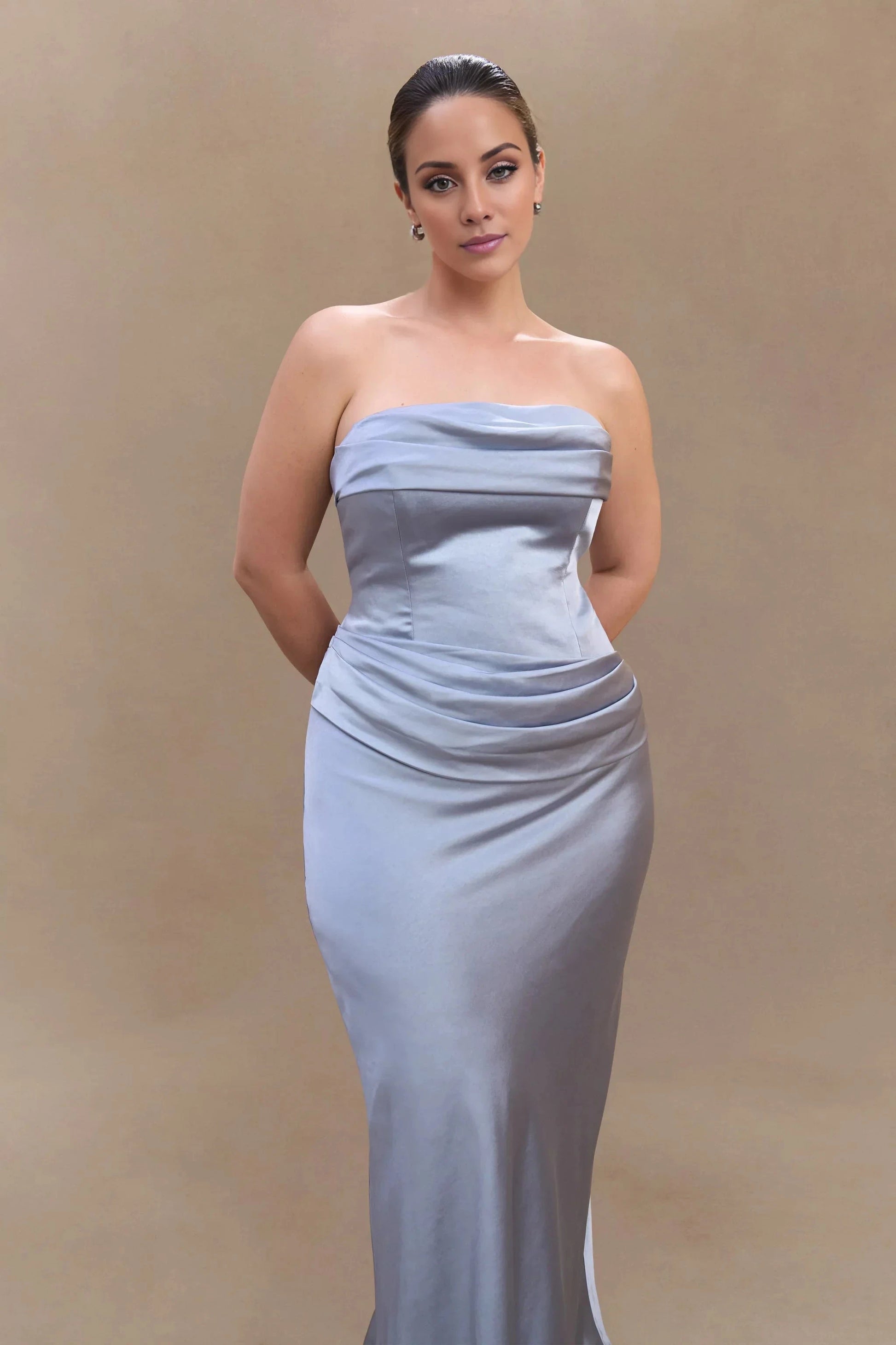 Statement-Making Off the Shoulder Neck Satin Sleeveless Strapless Ruched Mermaid Floor-Length Evening Dress by YiHuiw