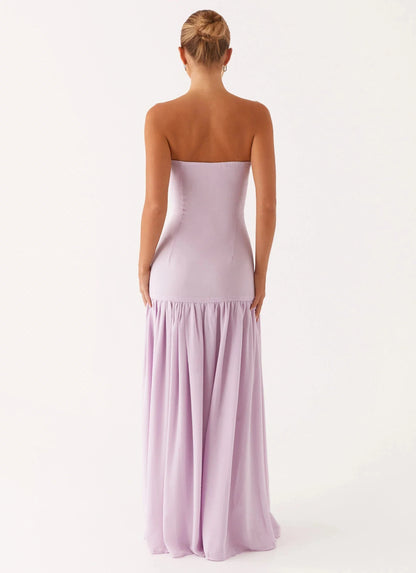 Statement-Making Off the Shoulder Neck Sleeveless Strapless Ruffled Side-Slit Floor-Length Prom Dress by YiHuiw