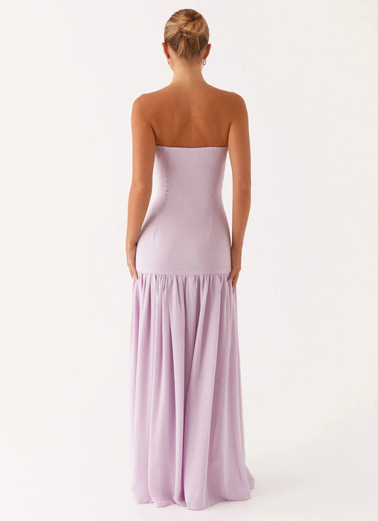 Statement-Making Off the Shoulder Neck Sleeveless Strapless Ruffled Side-Slit Floor-Length Prom Dress by YiHuiw