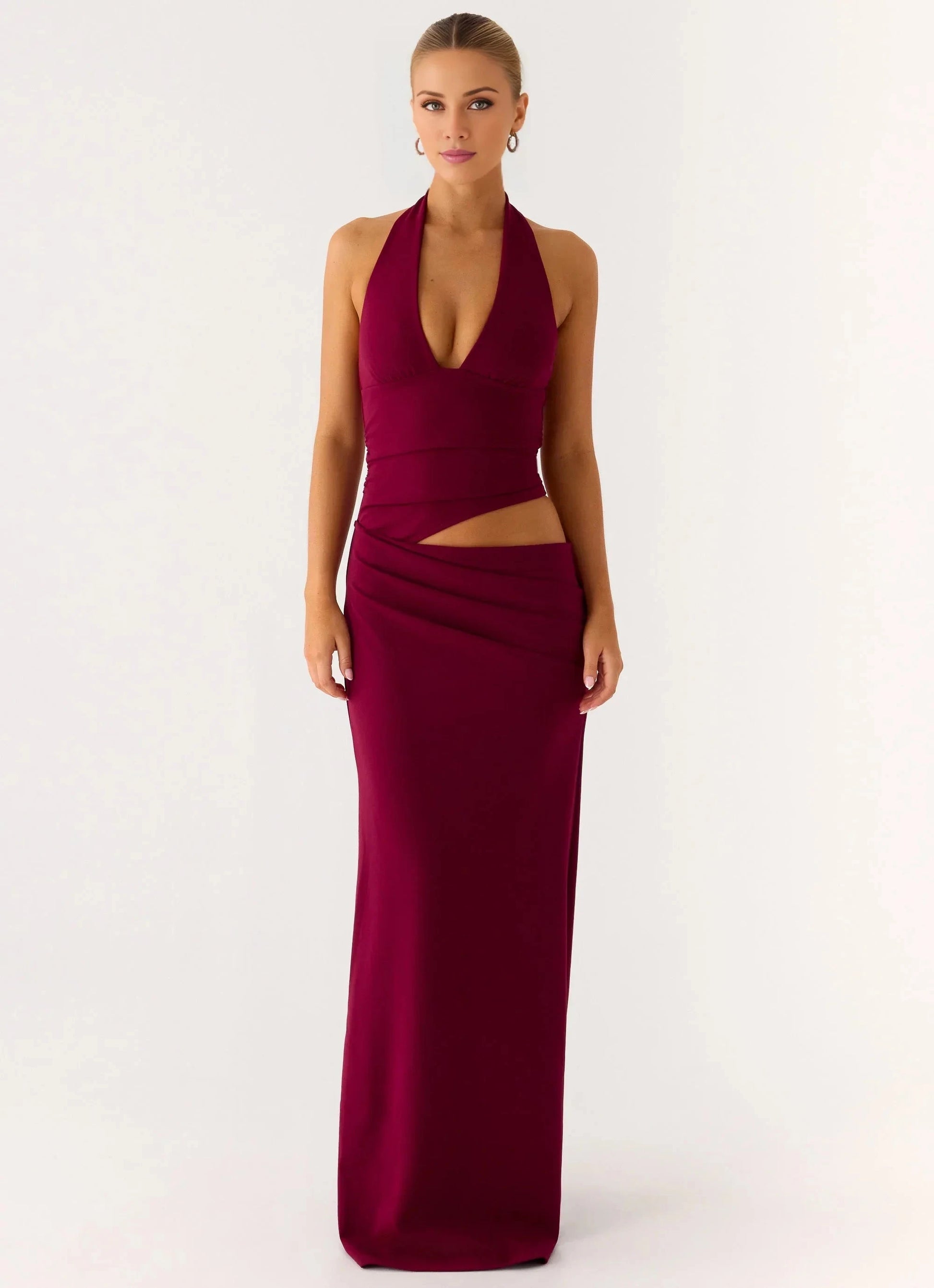 Statement-Making Sheath Halter Neck Sleeveless Backless Cut-Out Floor-Length Evening Dress by YiHuiw