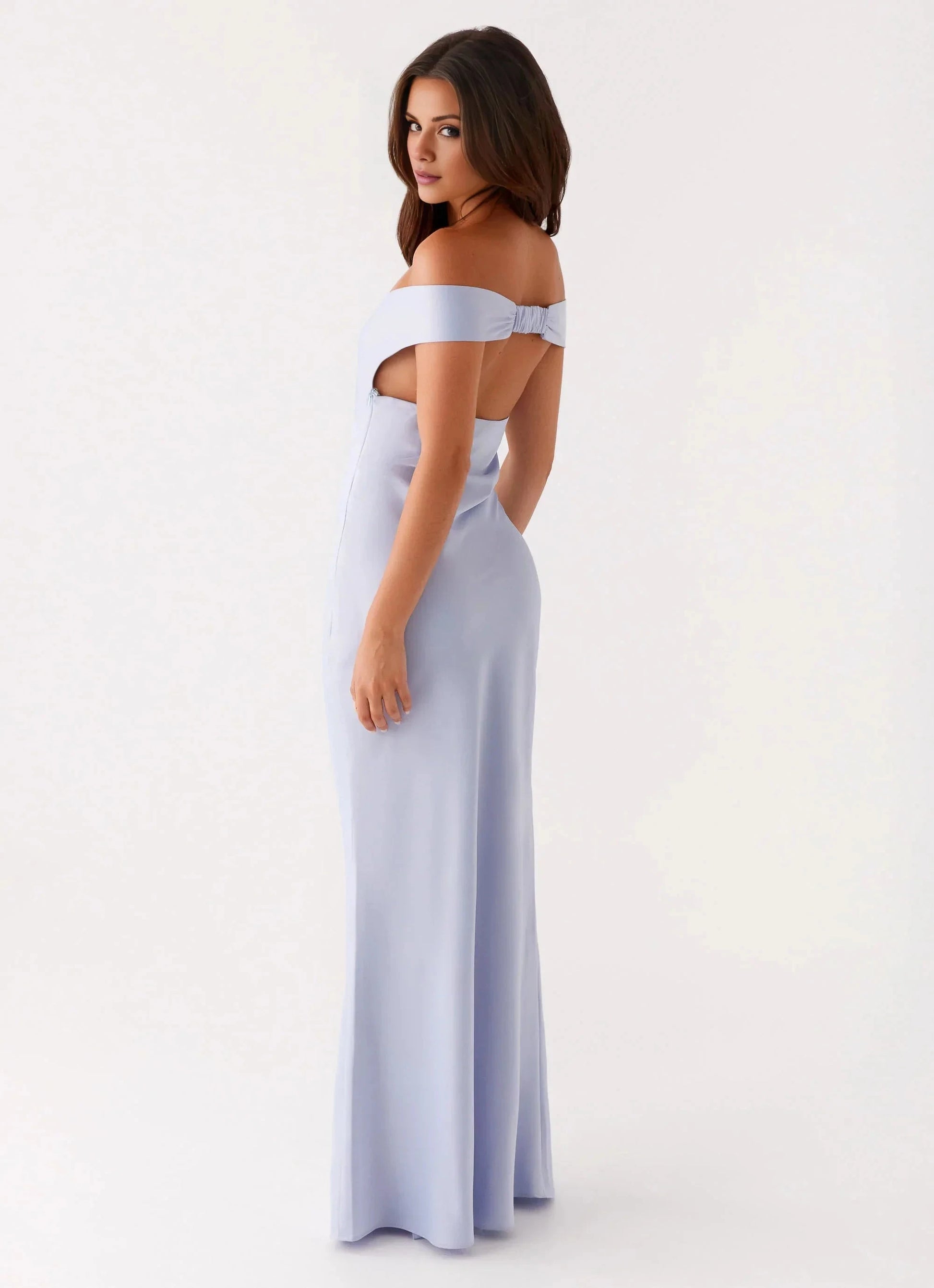 Statement-Making Sheath Off-Shoulder Neck Sleeveless Ruched Open-Back Floor-Length Prom Dress by YiHuiw