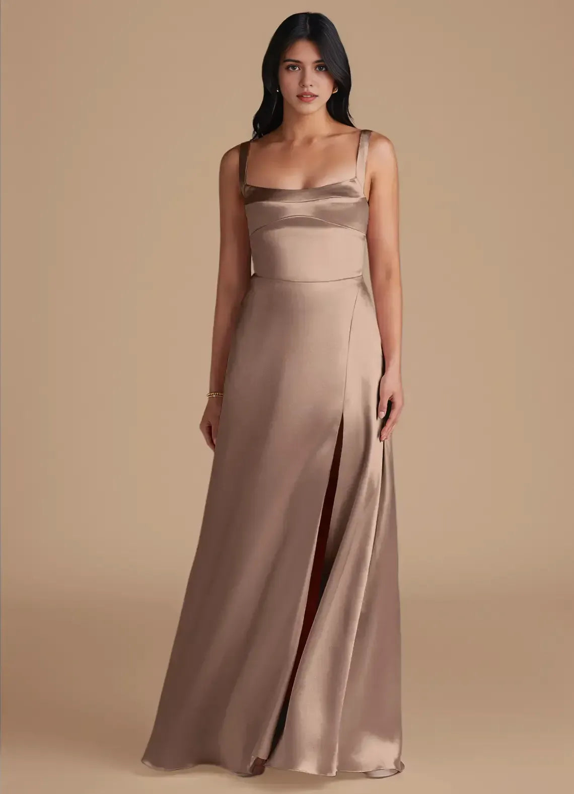 A-Line Spaghetti Strap Satin High Slit Wedding Dress - Yihuiw by Yihuiw