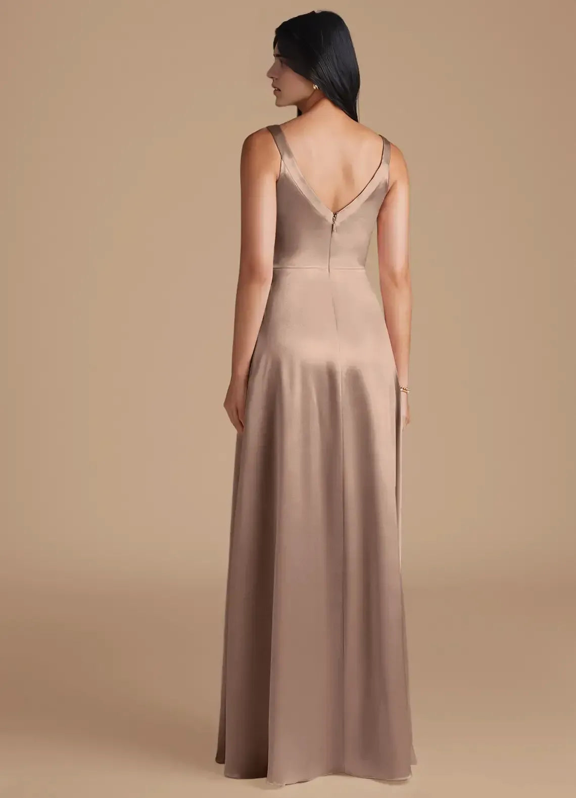 A-Line Spaghetti Strap Satin High Slit Wedding Dress - Yihuiw by Yihuiw