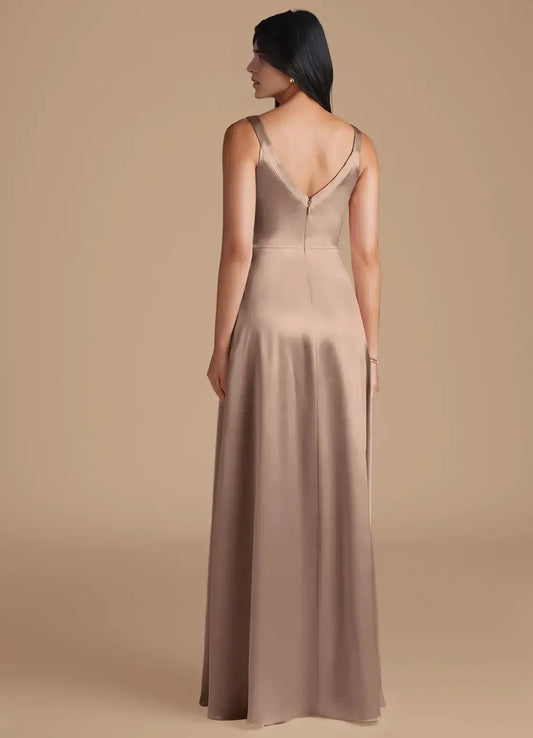 A-Line Spaghetti Strap Satin High Slit Wedding Dress - Yihuiw by Yihuiw