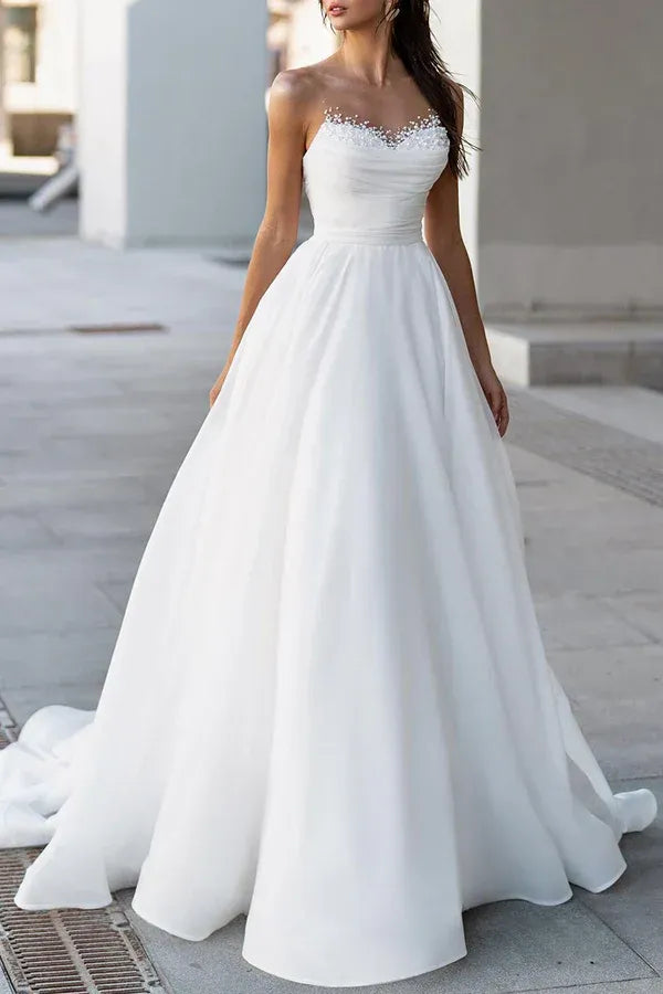 A-Line Sweetheart Chiffon Beaded Wedding Dress - Yihuiw by Yihuiw
