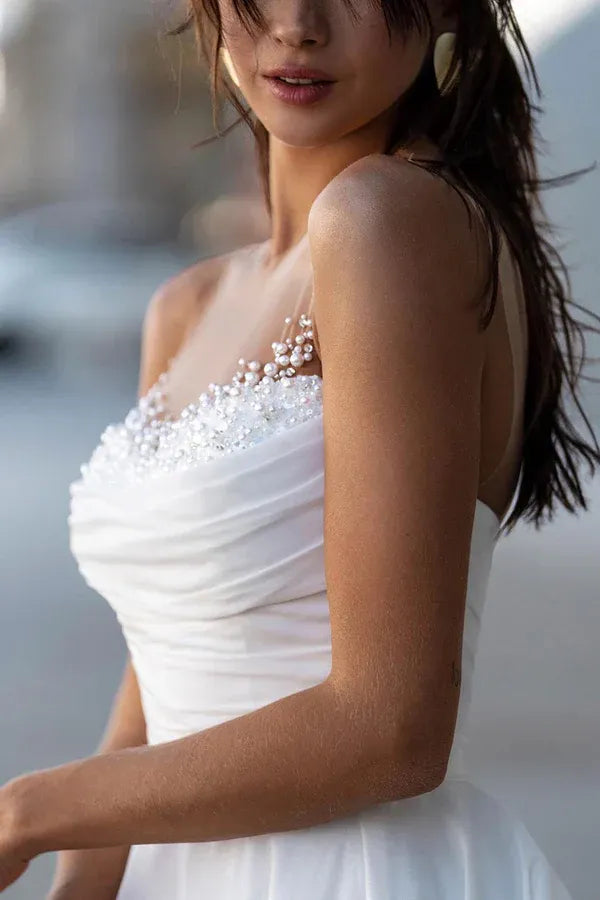 A-Line Sweetheart Chiffon Beaded Wedding Dress - Yihuiw by Yihuiw