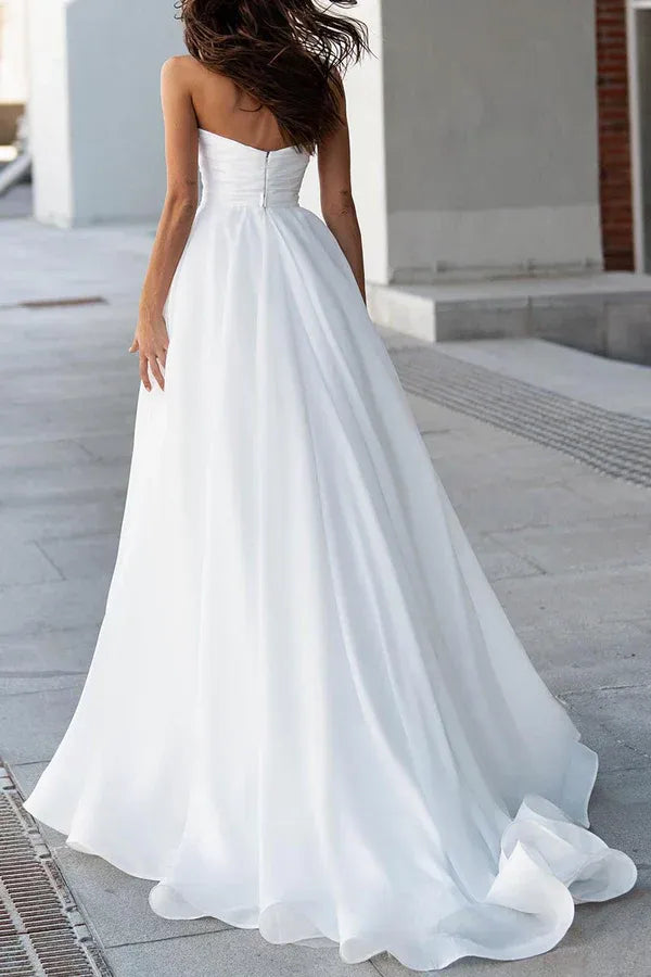A-Line Sweetheart Chiffon Beaded Wedding Dress - Yihuiw by Yihuiw