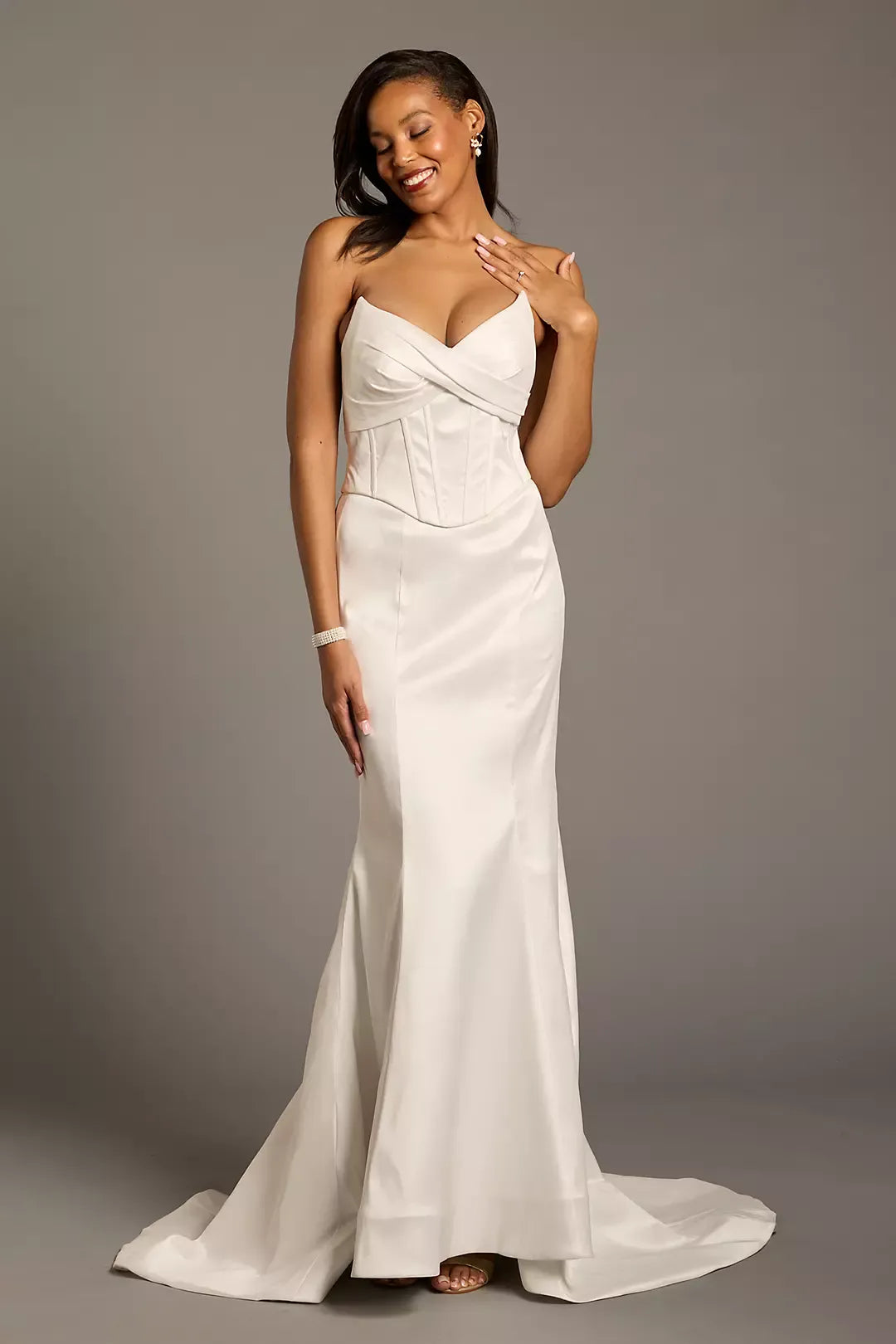 Mermaid Strapless Satin Lace-Up Back Wedding Dress - Yihuiw by Yihuiw