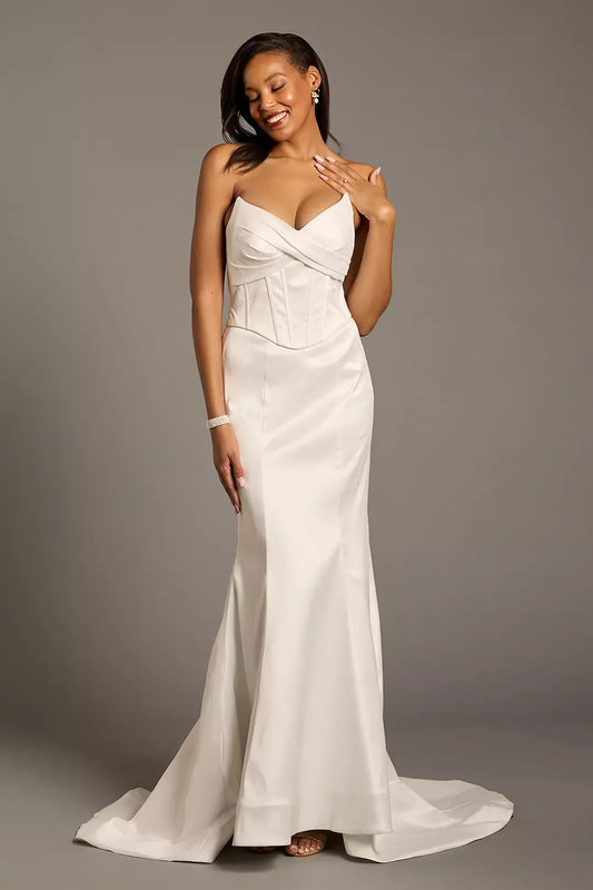 Mermaid Strapless Satin Lace-Up Back Wedding Dress - Yihuiw by Yihuiw