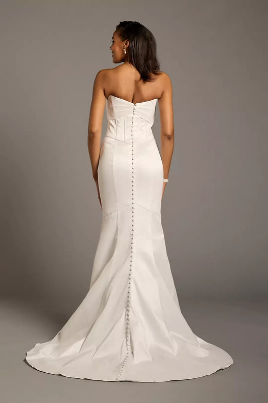 Mermaid Strapless Satin Lace-Up Back Wedding Dress - Yihuiw by Yihuiw
