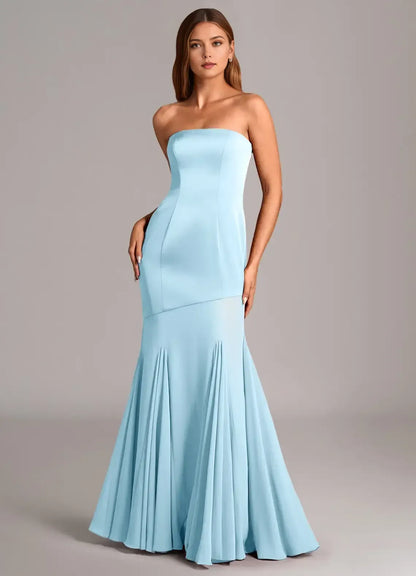 Mermaid Strapless Satin Pleated Wedding Dress - Yihuiw by Yihuiw