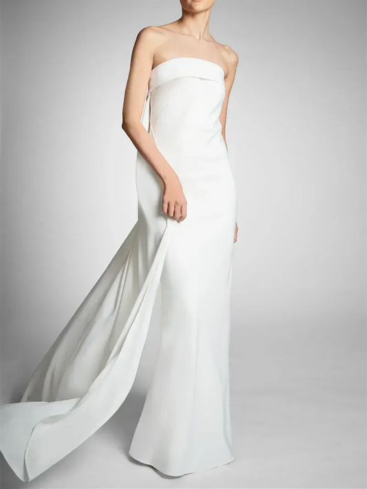Strapless Crepe Draped Wedding Dress - Yihuiw by Yihuiw